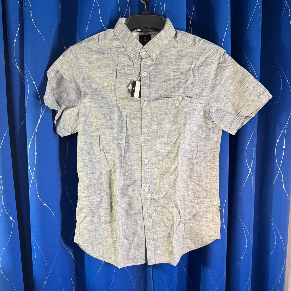 Denim & Flower Mens Slim‎ Fit Short Sleeve Button Down Shirt Gray  Size S